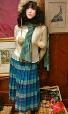 Vtg. 1960s Wool Pleated Plaid Reversible Skirt  Sheer Embroidered Top Soo Cute 