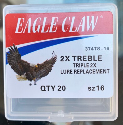 Eagle Claw 2X Treble Hook Triple 2X Size: 16 Qty: 20 per pack brand new