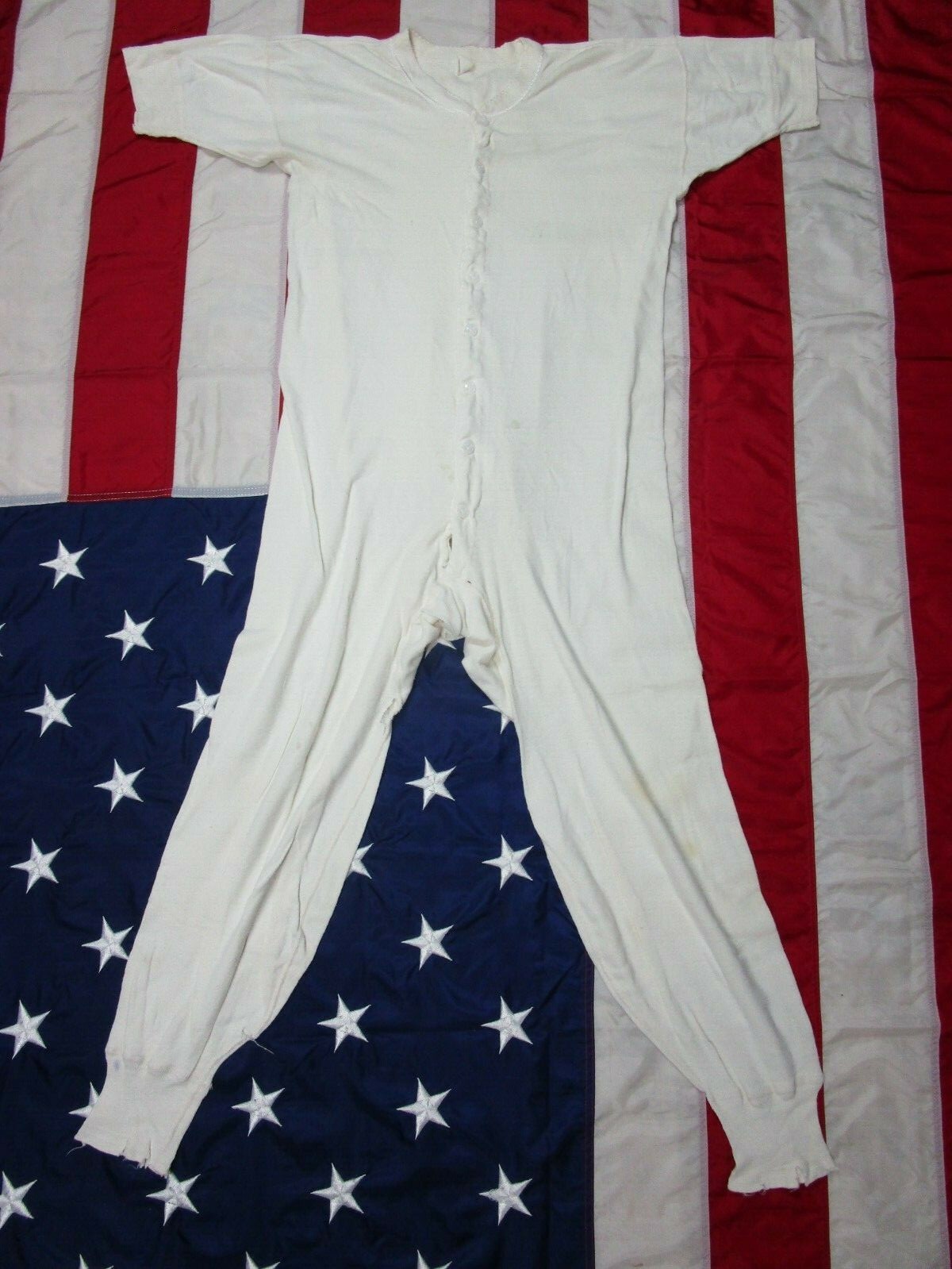 Vintage RUSSELL 1960s White Combed Cotton Short Sleeve Union Suit 48