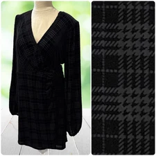 GIANNI BINI Dress XL Black Check Velvet Burnout Wrap Balloon Sleeve Whimsigoth