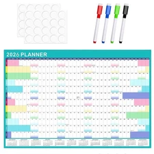 24"x36" 2026 Wall Calendar Erasable Wet & Dry Erase Annual Yearly Wall Planner