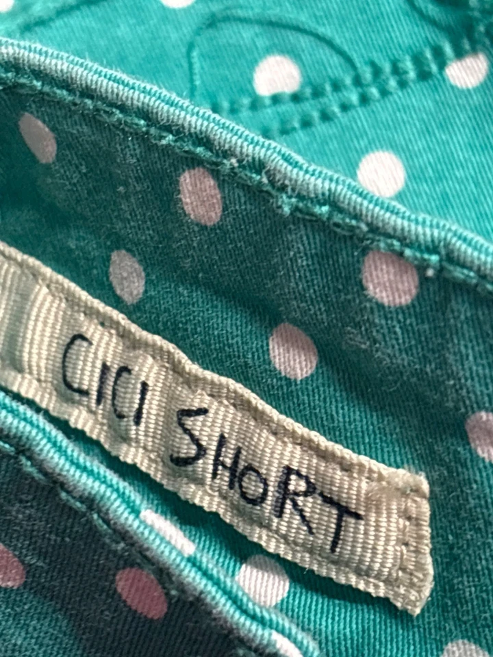 Vintage Y2K Hot Kiss Green White Polka Dot Denim Booty Shorts Cici Lace 0 - Image 4 of 4