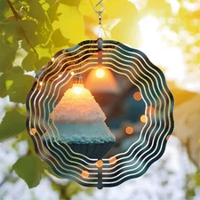 Metal Hanging Wind Spinners with Concentric Wave Design - Elegant Wind Chimes 