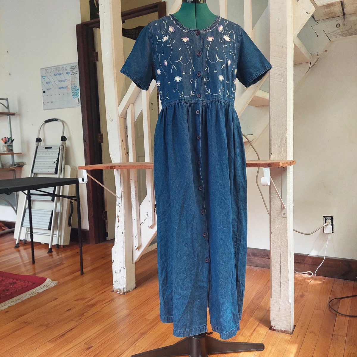 90s denim dress 1980s-90s Midi-length Zipper Coat Medium skimming fit Made with soft denim 90s Blue Denim Dress |