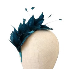 Dark Teal Feather Headband Fascinator Headpiece Wedding Blue Green Forest