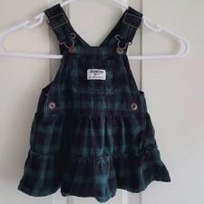 Oshkosh B'Gosh Green Plaid Skirt Overall Jumper Dress Girls Size 12M Infant