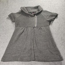 Take Out Sweater Girl Extra Large Gray Short Sleeve Zip Cowl Neck Tunic Knit Y2K
