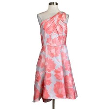Adrianna Papell Women's Cocktail Dress Size 10 Pink Floral One Shoulder High Low