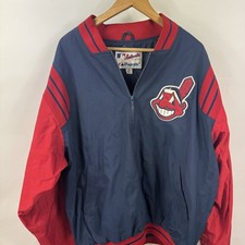 Majestic Cleveland Indians Chief Wahoo MLB Windbreaker Jacket XL Vintage Navy Re
