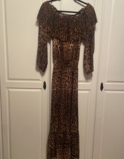 Long Dress Animal Print Ruffled Scoop Long Sleeve Leopard Stretch Maxi Dress S