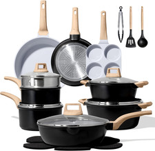 21Pcs Pots and Pans Set Nonstick, Cookware Set Black Induction Kitchen Cooking S