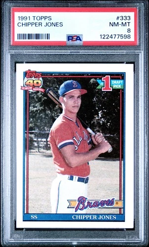 1991 TOPPS #333 CHIPPER JONES ROOKIE RC PSA 8