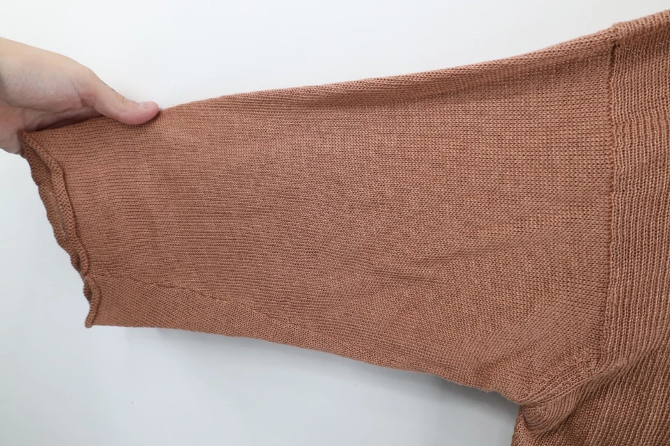 Eskandar Womens One Size Boxy Fit Cropped Linen Knit Funnel Turtleneck Sweater - Image 4 of 4