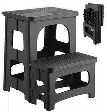 2 Step Stool Foldable, Non-Slip Steps, Folding for Adults  Black