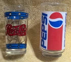 2 Vintage 1970's PEPSI Glasses - Stained Tiffany Style & Retro Drinking Glasses