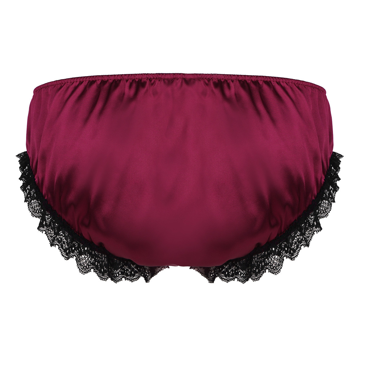 Men's Sissy Panties Satin Ruffled Lace Bikini Briefs Shiny Lingerie