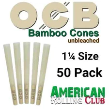 OCB Virgin Unbleached Cones 1  1/4 ~ 50 Pack ~ Crush Prof Box