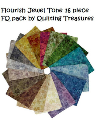 Flourish Jewl Tones Fat Quarter Pack 16 Pieces cotton quilt fabric QT Fabrics