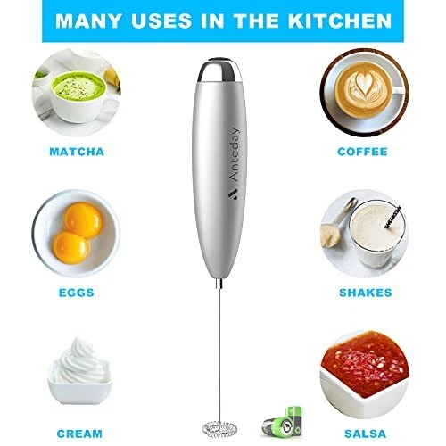 Milk Frother, Coffee Frother Handheld, Hand Mixer, Upgraded Motor Silver