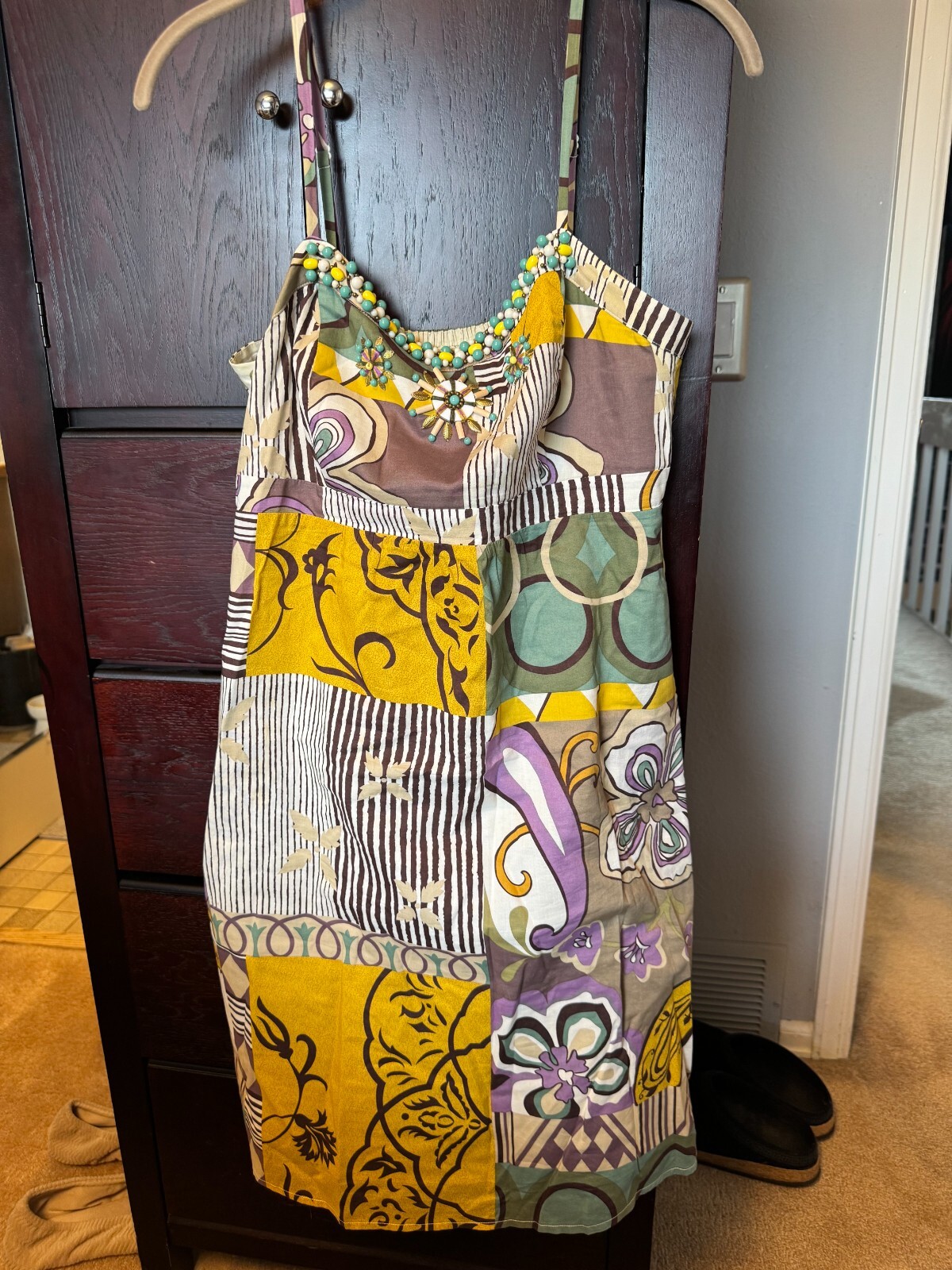 Cabi Style #107 Multicolor Patchwork Print Beaded… - image 1