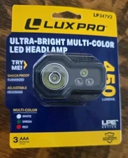 LUXPRO LED Headlamp Flashlight Ultra Bright Multi Color 450 Lumens + Batteries 