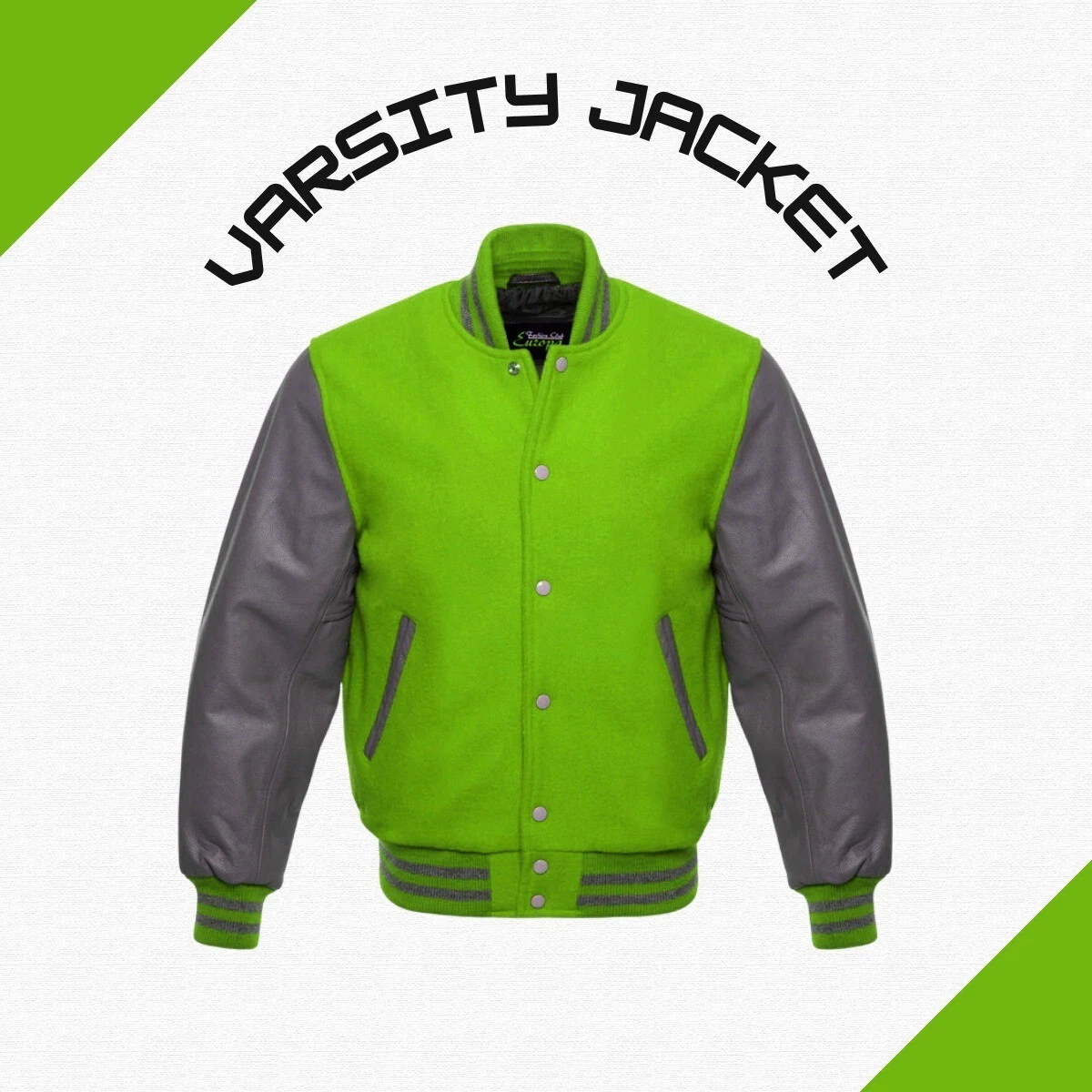 Unisex Wool Varsity Jacket Vintage Letterman Bomber with Genuine Leather Sleeves