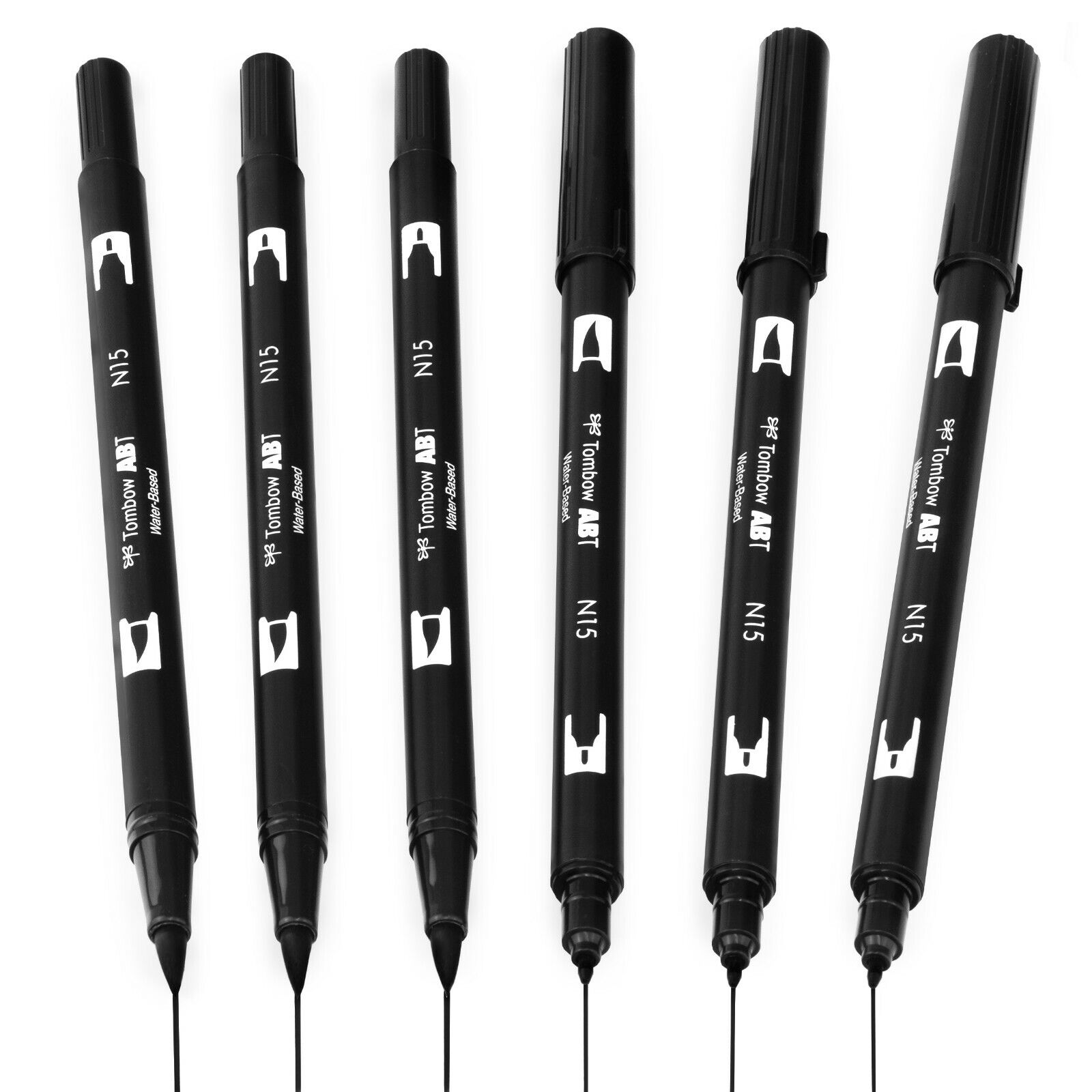 Tombow ABT Dual Brush Marker Pen - Brush/Fine Nib - 0.3-10mm - Black - 6  Pack