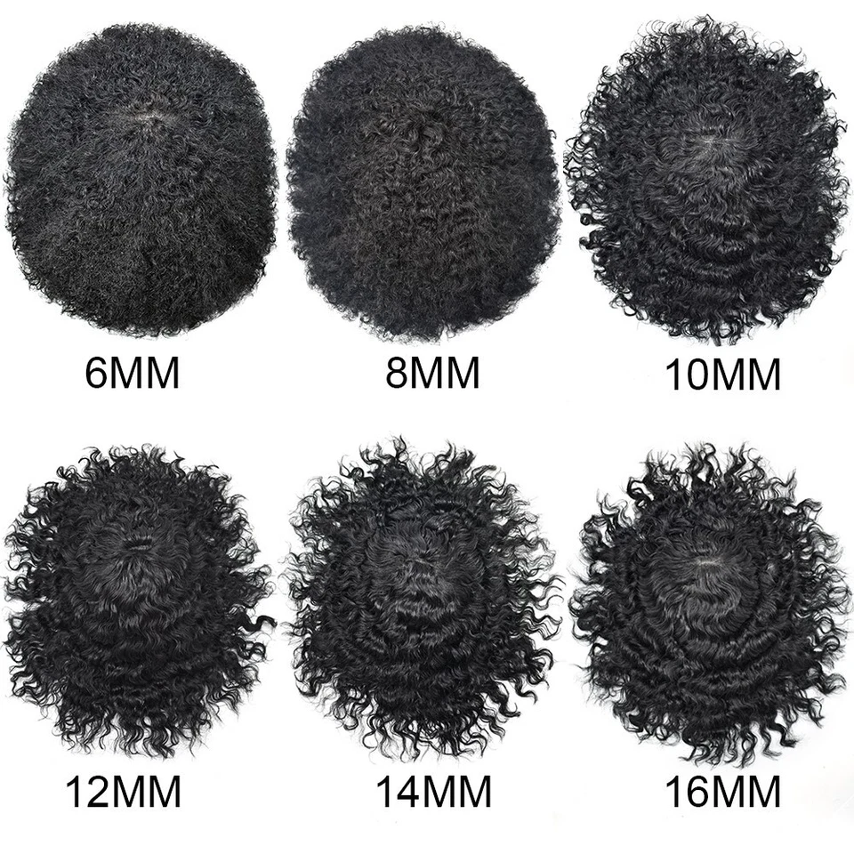 Peluca para hombre afro toupee negra duradera mono afro tejido rizado rizado unidad de cabello Foto 4 de 4