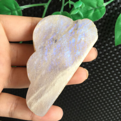 64g Blue Flash Moonstone Slab Cloud Shaped Carving Quartz Crystal Collection