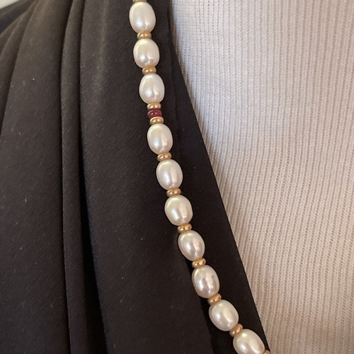Signed 14k Yell Gold 7mm Pearl Ruby beaded necklace 17” 54 Rondelle 14k Beads N1 - Picture 11 of 12