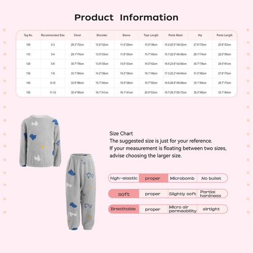 Kids Nightwear Fleece Sleepwear Flannel Pajama Set Children 2 Piece Toddler - Picture 29 of 92