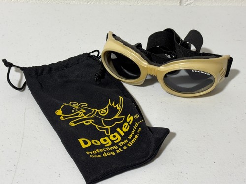 Doggles Goggles Tan/Brown Frame with Smoke Lens & Bag Used Once Lg/Med Dog Size
