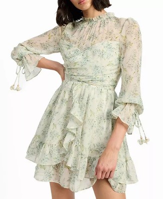 NWT En Saison Marlene Green Floral Ruffle Mini Dress - Size L - SOLD OUT