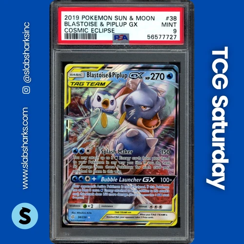 2019 POKEMON SUN & MOON COSMIC ECLIPSE BLASTOISE PIPLUP TAG TEAM HOLO PSA 9