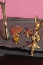 Vintage x6 Solid Brass Collection Swan Vase, Frog,Hollywood Regency Style