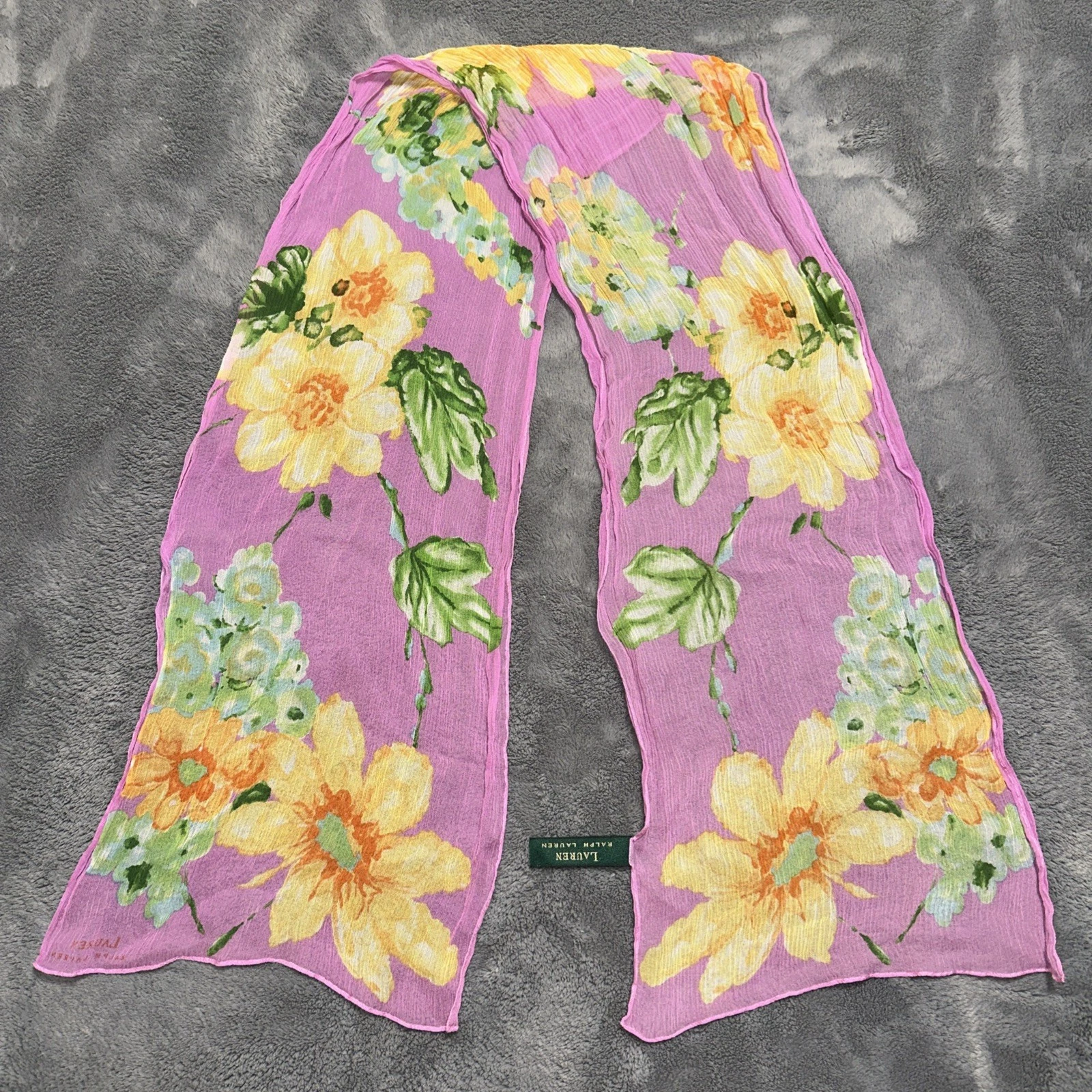 Lauren Ralph Lauren Floral Silk Chiffon Oblong Scarf Wavy Spring Flowers 50x10"
Opens in a new windo