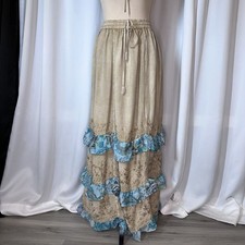 Vintage Maximalist Tiered Full Maxi Skirt Sz S/M Maxi Ruffle Embroidered Boho