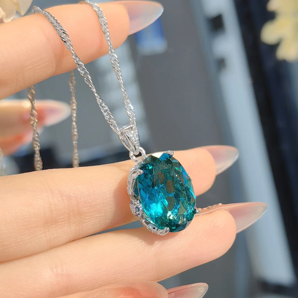 3 piezas Dije Color Paraiba Azul Topacio Piedras Preciosas Dije Mujeres Plata Collar Anillos Foto 3 de 4