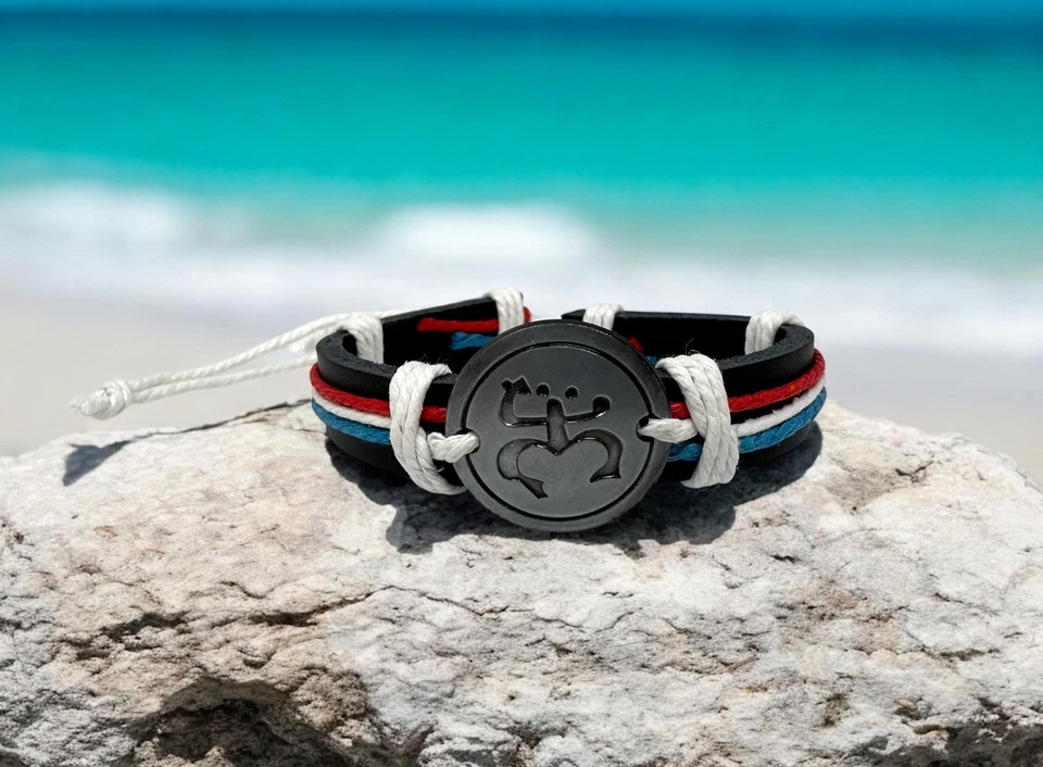Coqui Taino Bracelet Puerto Rico Flag Colors – Adjustable Leather Jewelry - Image 2 of 4