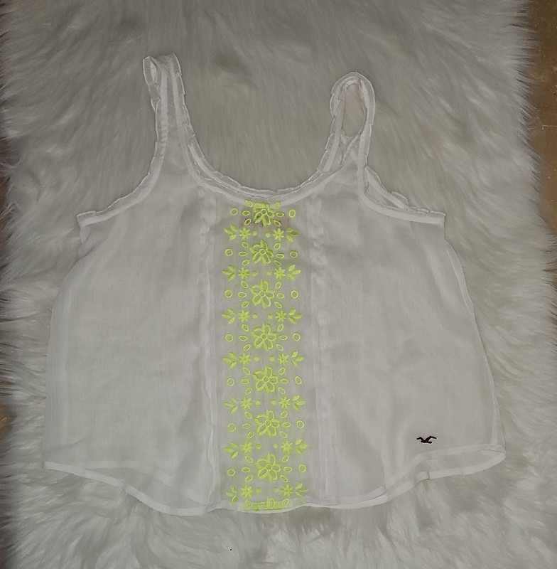 Hollister Women S White Chiffon Cami Floral Sheer Embroidered