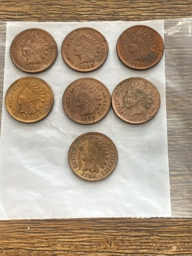 US Indian Cent Lot 7 Coins Penny Nice 1893 1899 1900 1902 1903 1905 1908