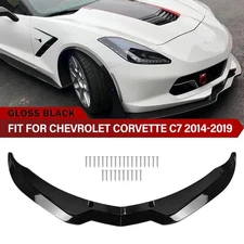 Front Bumper Lip Splitter Spoiler Gloss Black For 2014 -2019 Corvette C7 Stage 2