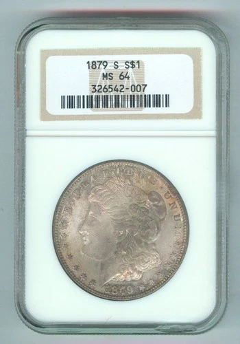 1879-S U.S. MORGAN SILVER DOLLAR - KM#110 - NGC SLABBED - MS64 - SLAB HAS A CHIP