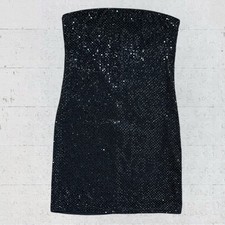 Alice & Olivia Leia Strapless Embellished Sequin Black Mini Dress Size 10