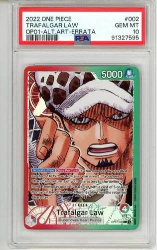 PSA GEM MT 10 OP Trafalgar Law (002) (Parallel) OP01-002 Romance Dawn Foil