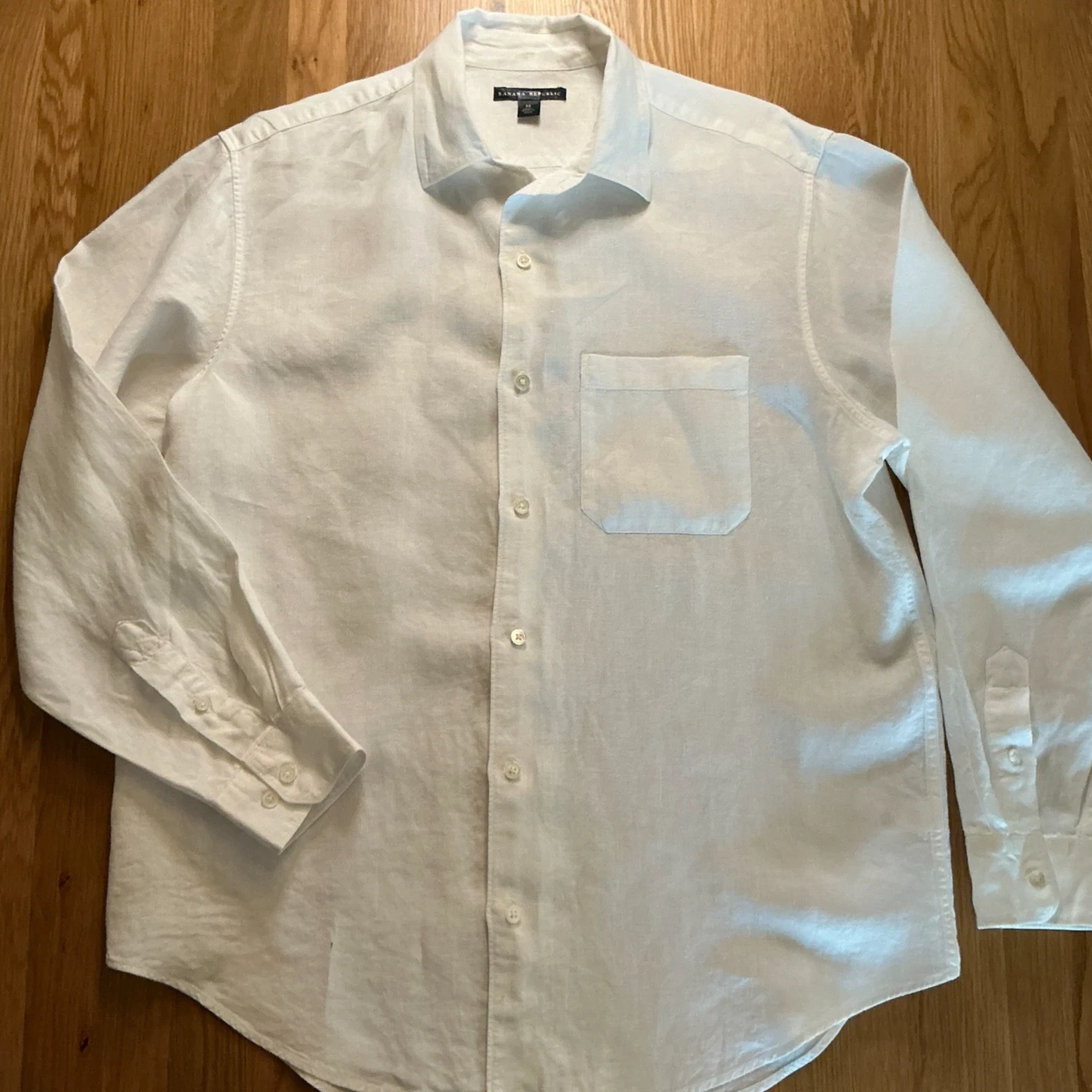 Banana Republic 100% Linen Shirt Mens Medium White Long Sleeve Button Down