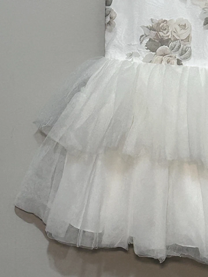 Sarah Louise England Girls Dress 6Y Tulle Skirt Beige Floral Rose Party Wedding - Image 2 of 4