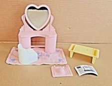 Vintage 1993 Playskool Dollhouse "Pretty Morning Vanity Set" Chair, Newspaper