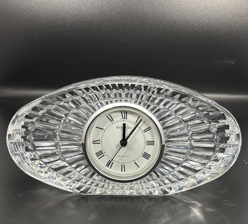 Waterford Crystal Double Sunburst Oval Desk or Shelf Clock Quartz Movement, VTG