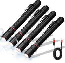 Linterna bolígrafo recargable 400 lúmenes clip impermeable IP67 4 uds